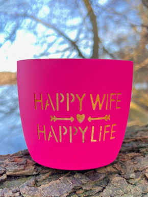 Madras Windlicht M Motiv Happy wife happy life hot-pink-gold GiftCompany