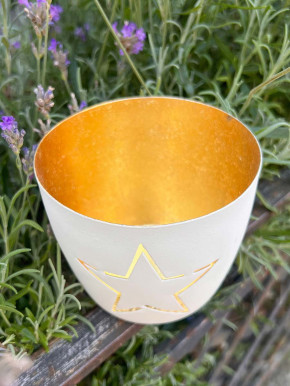 Madras Windlicht M Motiv Stern weiss-gold GiftCompany