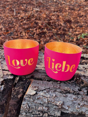 Madras Windlicht M Liebe hotpink-gold GiftCompany