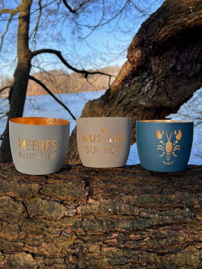 Madras Windlicht M Motiv Muschelsucher sandstone-gold GiftCompany