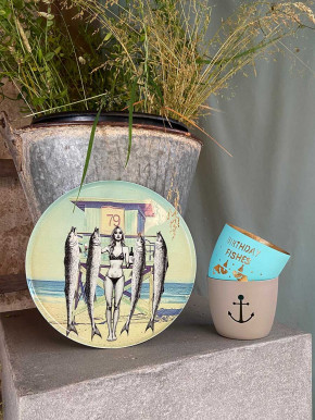 Love Tray Metallteller M Beachgirl Fische hellgrün D22.8 GiftCompany