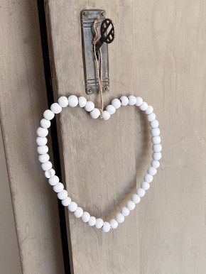 Holzperlenherz Shabby Landhaus weiß zum Aufhängen H17