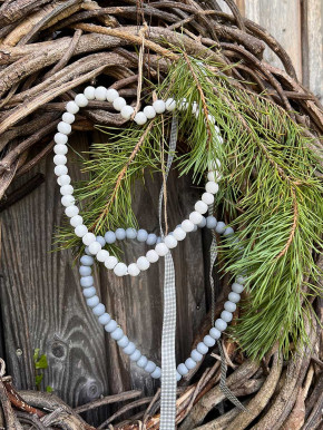 Holzperlenherz Shabby Landhaus weiß zum Aufhängen H17