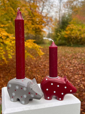 Kerzenschwein Holzschwein grau Schneeflocke Kerzenhalter Madleys H6