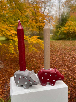 Kerzenschwein Holzschwein grau Schneeflocke Kerzenhalter Madleys H6