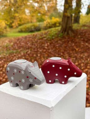 Kerzenschwein Holzschwein grau Schneeflocke Kerzenhalter Madleys H6