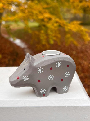 Kerzenschwein Holzschwein grau Schneeflocke Kerzenhalter Madleys H6