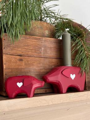 Rotes Holzschwein Kerzenhalter klein Madleys H4