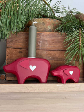 Rotes Holzschwein Kerzenhalter klein Madleys H4