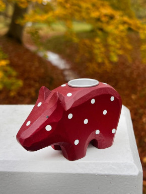 Kerzenschwein Holzschwein rot weiße Punkte Kerzenhalter Madleys H6