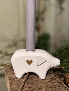 Weißes Holzschwein M Kerzenhalter Madleys H6
