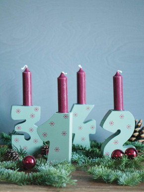 Advent Holzziffern Kerzenhalter türkis