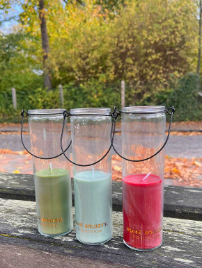 Home Society Candle Tube Kerze Frank im Hängeglas grün