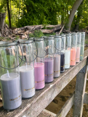 Home Society Candle Tube Kerze Frank im Hängeglas greige