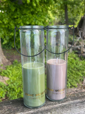 Home Society Candle Tube Kerze Frank im Hängeglas taupe
