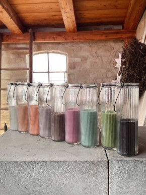Home Society Candle Tube Kerze Dirk im geriffelten Hängeglas celadon