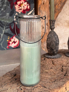 Home Society Candle Tube Kerze Dirk im geriffelten Hängeglas celadon