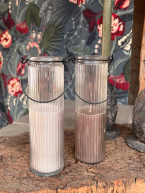 Home Society Candle Tube Kerze Dirk im geriffelten Hängeglas taupe