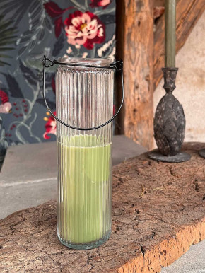 Home Society Candle Tube Kerze Dirk im geriffelten Hängeglas grün