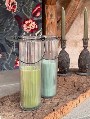 Home Society Candle Tube Kerze Dirk im geriffelten Hängeglas celadon