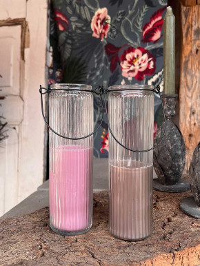 Home Society Candle Tube Kerze Dirk im geriffelten Hängeglas lila flieder