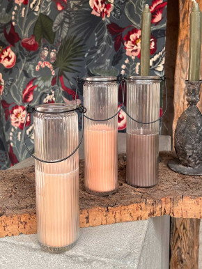 Home Society Candle Tube Kerze Dirk im geriffelten Hängeglas taupe