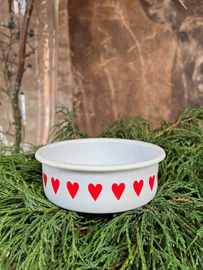 IB Laursen flache Emailleschale Schälchen weiß rote Herzen D14.5
