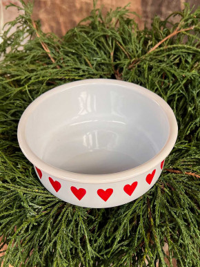 IB Laursen flache Emailleschale Schälchen weiß rote Herzen D14.5