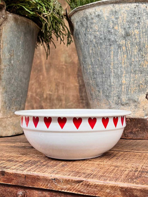 IB Laursen Emailleschale Obstschale weiß rote Herzen D20
