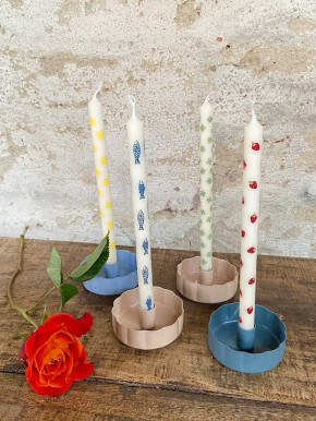 IB Laursen dünne Stabkerze Celia gelbe Blumen Stearin H20 4er Pack