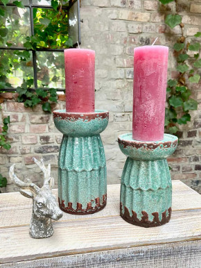 Großer Kerzenhalter Säule Antik Keramik Vintage grün H21