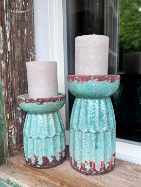 Großer Kerzenhalter Säule Antik Keramik Vintage grün H21