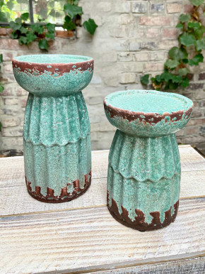 Medium Kerzenhalter Säule Antik Keramik Vintage grün H16
