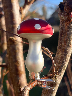 Mini Glaspilz Glückspilz Fliegenpilz mit Klemme rot weiß H7