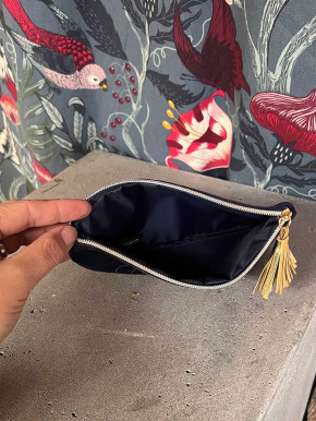 Kosmetik Täschchen Samt Zipper marineblau gold Firlefanz