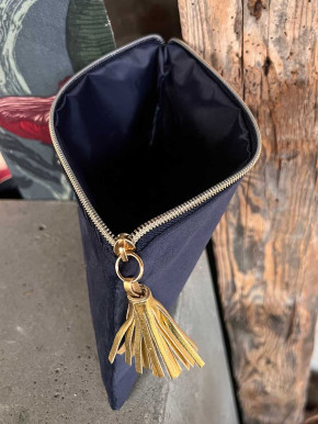 Kosmetik Täschchen Samt Zipper marineblau gold Firlefanz