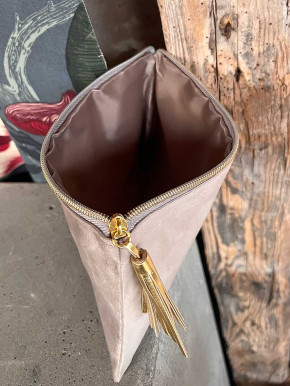 Kosmetik Täschchen Samt Zipper nude gold Hab & Gut