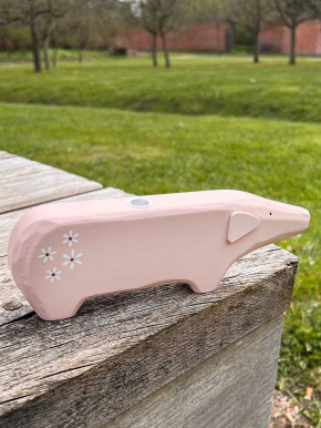 Rosa Holzschwein Blümchen länglich Kerzenhalter Madleys L23