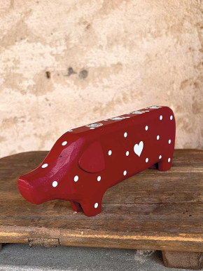 Madleys Kerzenschwein 4er Holzschwein M Kerzenhalter rot Punkte