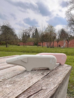 Rosa Holzschwein Blümchen länglich Kerzenhalter Madleys L23