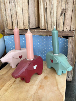 Blaues Holzschwein M Kerzenhalter Madleys H6