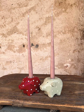 Madleys Mini Kerzenschwein Holzschwein Kerzenhalter rot Punkte