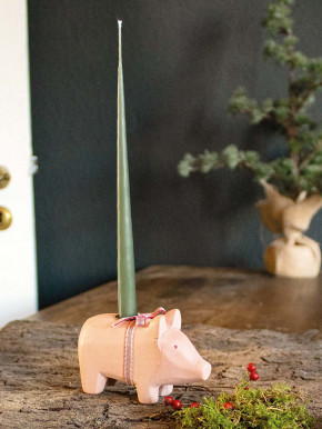 maileg Holzschwein rosa Kerzenhalter klein