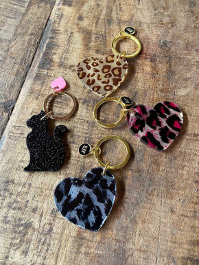 Schlüsselanhänger schwarze Glitzer Katze Acryl Kunststoff Messingring