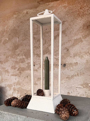 Home Society Shabby Metall Laterne offen Rauhputz creme H42