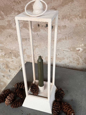 Home Society Shabby Metall Laterne offen Rauhputz creme H42