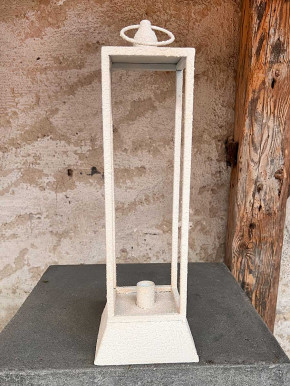 Home Society Shabby Metall Laterne offen Rauhputz creme H42