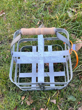 Metall Zink Tragekorb 4-fach Holzgriff Landhausstil H31