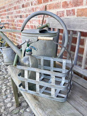 Metall Zink Tragekorb rechteckig Holzgriff Landhausstil H32