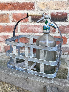 Metall Zink Tragekorb rechteckig Holzgriff Landhausstil H32